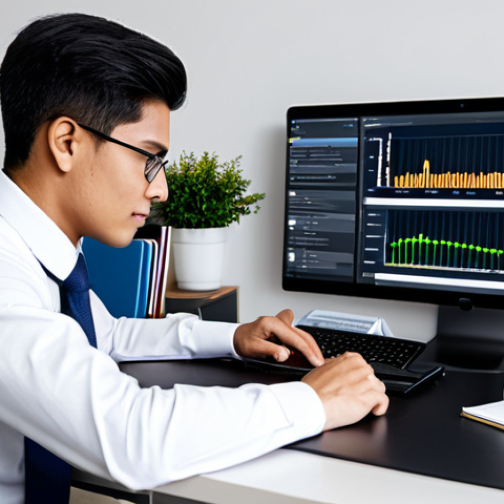A focused professional student in modest business casual attire, seated at a modern study desk. The desk features a sleek laptop displaying financial charts and a digital tablet with e-textbooks, alongside neatly organized physical notes. The background is a softly lit, minimalist home office with a bookshelf, creating a calm and conducive learning environment. The subject is fully clothed, with perfect anatomy, correct proportions, natural pose, well-formed hands, and proper finger count, reflecting a dedicated, professional study approach. high-resolution, professional photography, soft studio lighting, sharp focus, safe for work, appropriate content, appropriate attire, family-friendly.